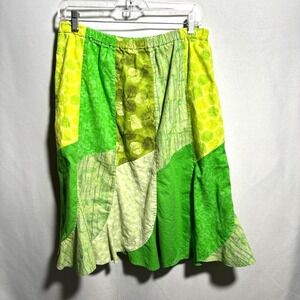 VTG 70s? Green Patchwork Skirt Knee‎ Length Whimsical Fairy Boho Cottage M SEE
